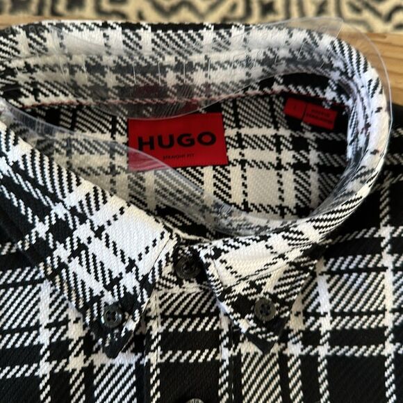 HUGO Men's Relaxed Fit Checked Flannel Button Down Shirt NEW w/ Tag - Picture 4 of 6